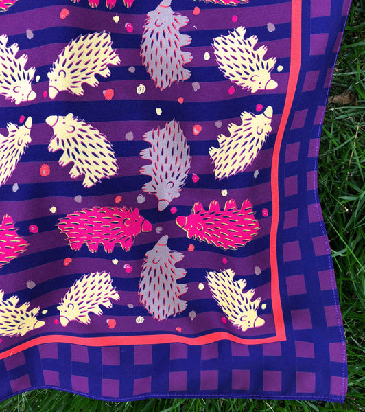 Checkered Aubergine and Blue Echidna Scarf