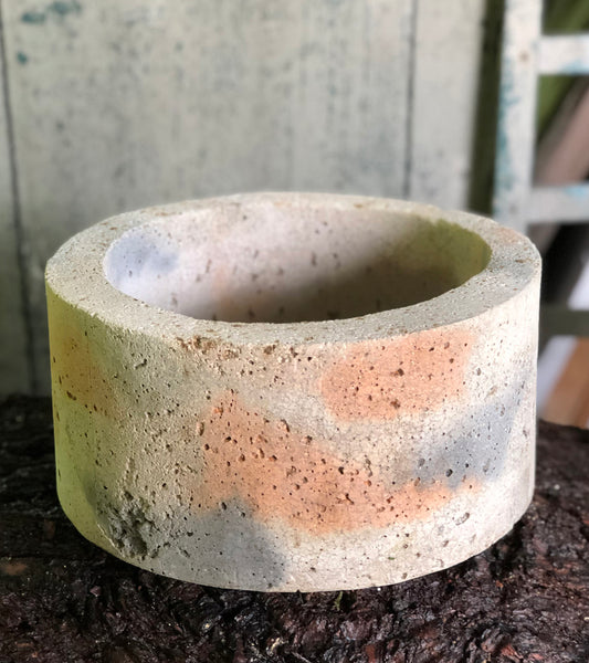 Large Cylinder Planter - Marbled Orange, Coral & Gray