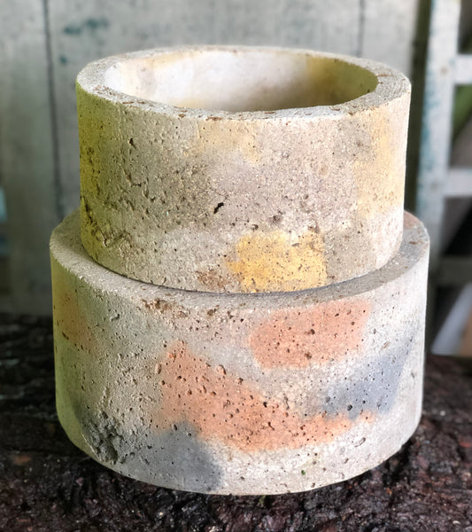 Large Cylinder Planter - Marbled Orange, Coral & Gray
