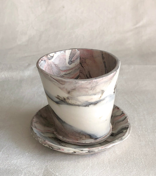 Mini Planter & Saucer / Marbled Pink & Mushroom
