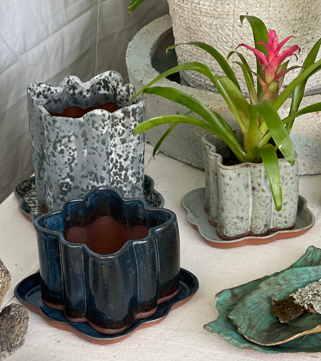 xl ceramic plant pots XL Quatrefoil Planter & Saucer / SPECKLED – STU.DI.OL.O.GY