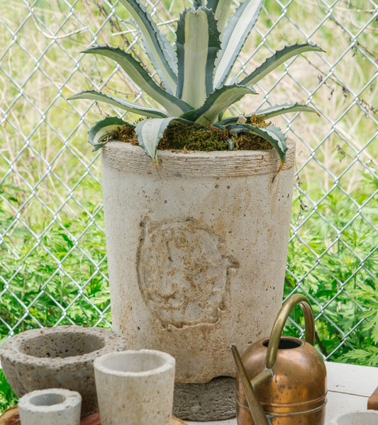 Planter with Vintage Squirrel Medallion - White
